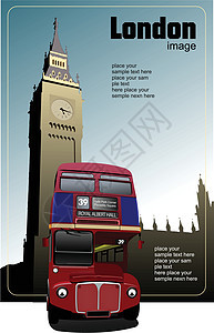 Big Ben背景的伦敦双双Decker红色巴士图片