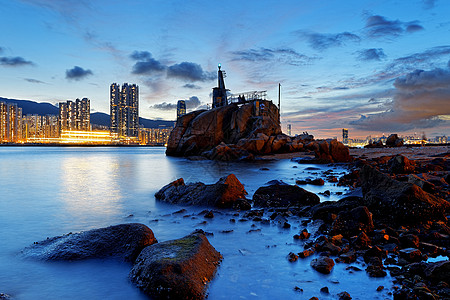 香港黎月日夕阳石头海岸波浪半岛信号市中心导航遗产支撑海滩图片