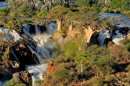 Epupa瀑布 纳米比亚彩虹岩石峡谷巨石戏剧性科兰洪水苦烯日落阴影图片