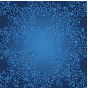抽象的天衣无缝手绘模式蓝色海浪卷曲装饰口音蕾丝装饰品振动插图窗饰图片