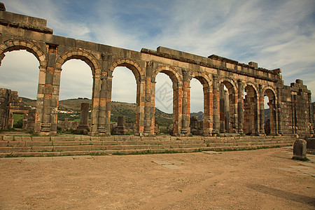 Volubilis 火山卷纪念碑旅游城市观光废墟论坛地标马赛克文化寺庙图片