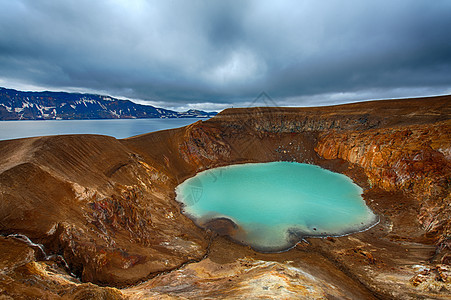 Oskjuvatn和Viti火山地热风景矿物质蓝色天空游泳陨石火山口高地图片