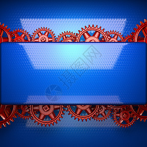 蓝金属背景 有红色古轮齿具发条艺术插图齿条轮机器人科学想像力机器蓝色乐器图片