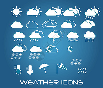 用于网络和移动矢量的一套气象图标技术电脑风暴星星雪花蓝色闪电软件互联网天空图片
