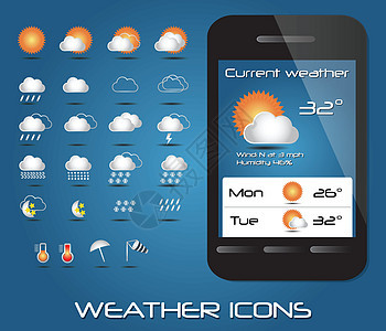 用于网络和移动矢量的一套气象图标应用闪电天空气候收藏部件界面风暴互联网下载图片