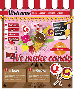 网站模板要素 古老风格 糖果店冰淇淋插图酒吧工作室画廊杂志按钮框架导航互联网图片