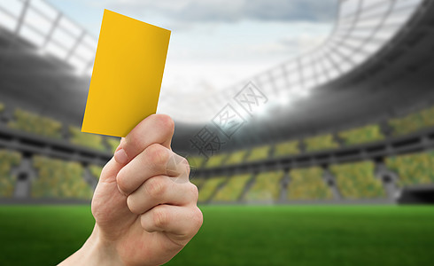 手握黄色卡片的复合图像裁判数字红牌人群绘图杯子体育场世界扇子运动图片
