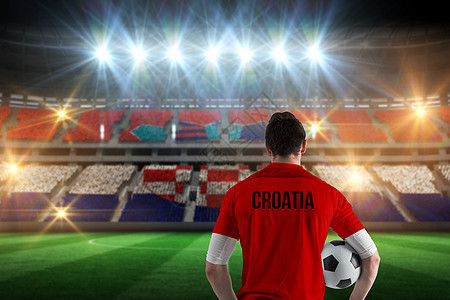 Croatia足球运动员握着球的复合图像图片