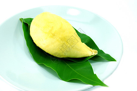 盘子上的达里安肉 孤立的白色背景季节情调水果热带食物榴莲营养异国图片