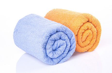 背面的毛巾家庭棉布酒店橙子纺织品蓝色纤维折叠洗衣店浴室图片