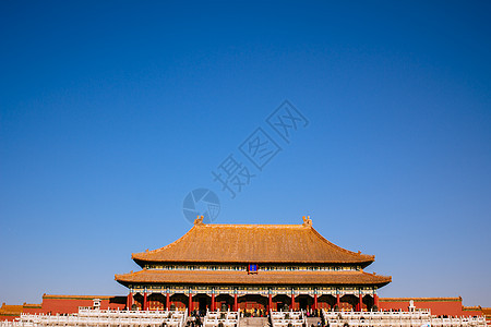 紫禁城栏杆天空生物文化雕塑培养蓝色黄色红色木头背景图片