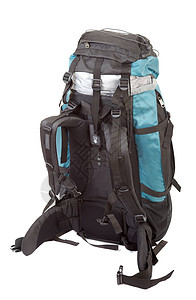背包假期登山蓝色白色带子冒险远足解雇活动运动背景图片
