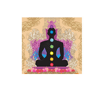 瑜伽莲摆姿 帕德马萨纳和查克拉点活力插图瑜珈瑜伽身体光环花朵蜡烛男人精神图片