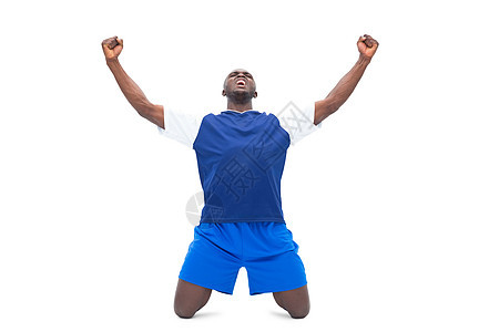 蓝调足球运动员庆祝一场胜利成功团队黑色播放器成就男人球衣世界欢呼运动服图片