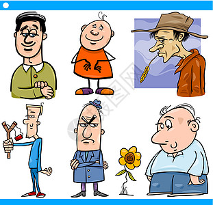 男性角色设置卡通它制作图案帽子弹弓剪贴吉祥物卡通片收藏快乐男人情绪不满者图片