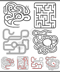 迷宫或迷宫图集图表插图学习正方形解决方案绘画出口入口学校教育图片