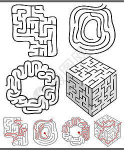 迷宫或迷宫图集学校图表收藏游戏绘画正方形解决方案出口幼儿园立方体图片