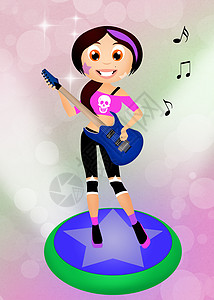 摇滚星乐趣低音吉他手裙子卡通片民众音乐会音乐音乐家吉他背景图片