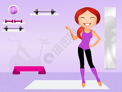 在健身房的女生快乐女士练习微笑娱乐举重体操插图运动有氧运动图片