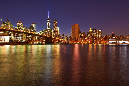 布鲁克林大桥 晚上有曼哈顿下层天线天际旅行景观城市天空金融摩天大楼建筑学市中心建筑图片