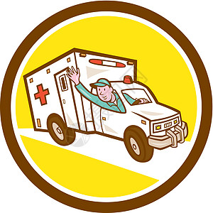 救护车紧急车辆装贴板司机应急急救员卡通片病人情况插图艺术品圆圈汽车图片