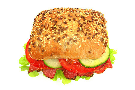 新鲜三明治 加腊肠奶酪和蔬菜香肠小麦面包小吃野餐美食午餐包子熟食饮食图片