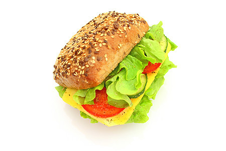 配奶酪和蔬菜的新鲜三明治熟食潜艇午餐面包美食饮食维生素食物小麦早餐图片