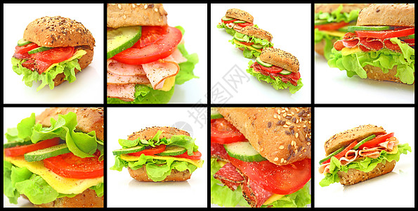 各种新鲜三明治的拼凑情况包子小吃火腿熟食垃圾野餐美食食物潜艇火鸡图片