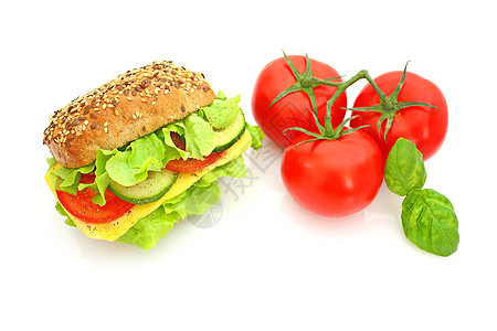 配奶酪和蔬菜的新鲜三明治美食野餐饮食垃圾熟食沙拉叶子午餐小吃维生素图片