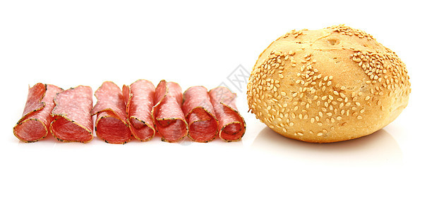 萨拉米语Name早餐白色食物宏观熟食小吃牛肉小麦香肠面包图片