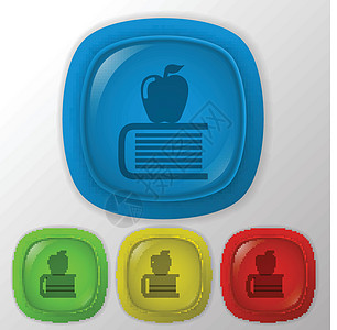 带有苹果图标的书塔插图阅读老师图书馆学习文学教育食物知识科学图片