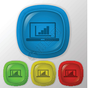 带有符号图的笔记本电脑屏幕网络阴影柱子蓝色数据监视器展示红色图表图片