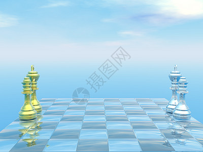 有国王和皇后的象棋板 - 3D图片