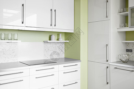 白色的简易厨房Name房地产角落建筑学家居水平台面果色烹饪绿色抽屉图片