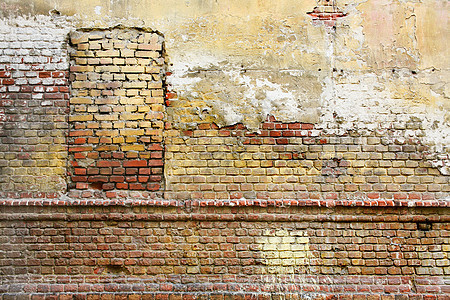 旧砖墙玻璃废墟建筑学石膏街道艺术风化窗户绘画城市图片