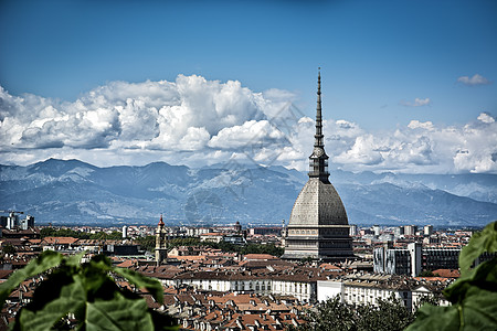 意大利都灵市中心全景观爬坡城市山脉天线建筑学地标鸟眼天际建筑全景图片
