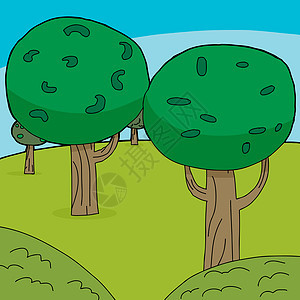 绿树背景插图手绘森林树木绿色圆形背景图片