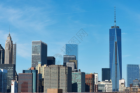 来自布鲁克林桥的下曼哈顿天线视图风景城市地标市中心天际旅行摩天大楼金融天空景观图片