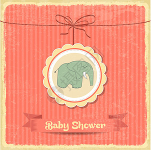 带小象的小大象婴儿淋浴卡卡片绘画框架公告淋浴邀请函庆典动物乐趣插图图片