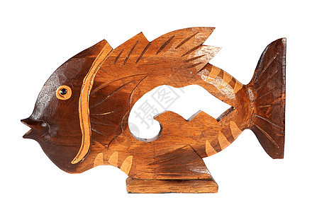 白底Souvenir隔离的鱼雕像蓝色动物乐趣纪念品塑像雕塑艺术玩具木头图片