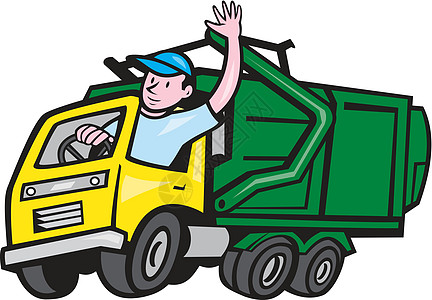 瓦文卡通车司机运输货运工业送货回收插图卡通片艺术品车辆货车背景图片
