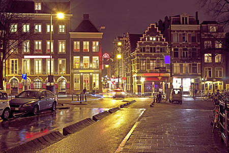 荷兰阿姆斯特丹市风景 晚上从荷兰阿姆斯特丹风光自行车首都房子建筑历史城市船屋建筑学运输图片