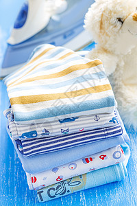 婴儿衣服孩子毛衣生活婴儿期纺织品配件蓝色折叠男生棉布图片