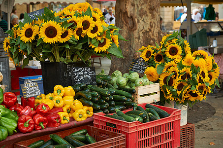 在普罗旺斯出售的蔬菜和花图片