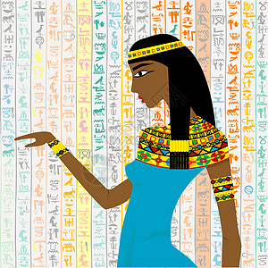 古埃及妇女背景与埃及象形像素相仿图片