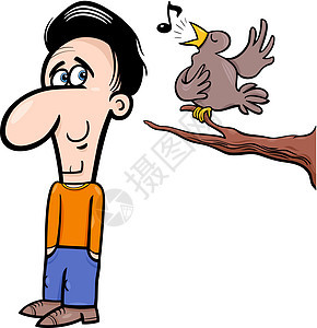 人与鸟漫画插图背景图片