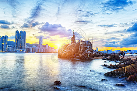 香港日落旅行灯塔地标警告支撑海洋半岛水湾建筑导航图片