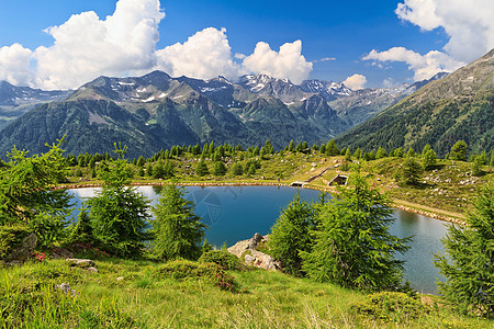 佩霍谷湖岩石远足旅游假期晴天天空全景蓝色山脉反射高清图片