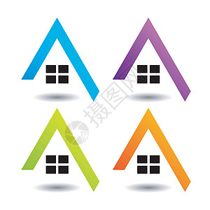 Logo 显示以不同颜色不断增长的房地产市场蓝色窗户抵押公寓办公室财产销售爬坡商业团体图片