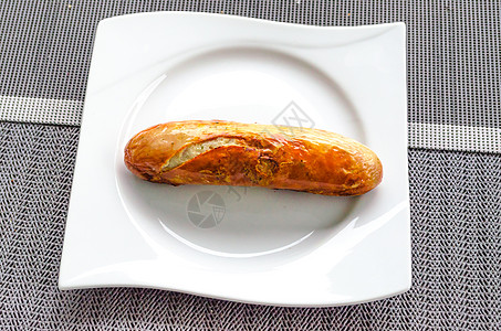 布拉特武尔斯特 BBQ香肠 Curwirst不锈钢热狗面包美食食物午餐熏制棕色果皮盘子图片